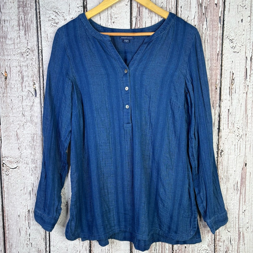 Pure Jill by J. Jill Indigo Tunic Top Women’s Small Denim Blue Long Sleeve Shirt